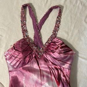 Faviana Couture Sequin Multi Pink Colors Size 0 Floor Length Dress,side zipper